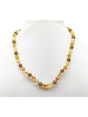 Vintage Faceted Glass Bead Necklace with Brown & Gold Tones Aurora Borealis Fini